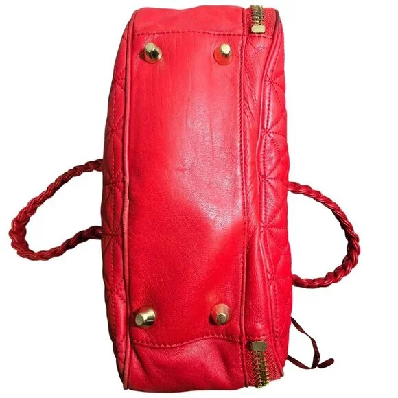 Cynthia Rowley Quilted Red Crossover Handbag With Braided Straps & Gold Hardware - Picture 7 of 15